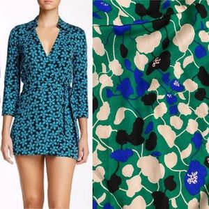 EUC Diane von Furstenberg Celeste Romper Floral Blue Green Wrap 100% Silk Sz. 6
